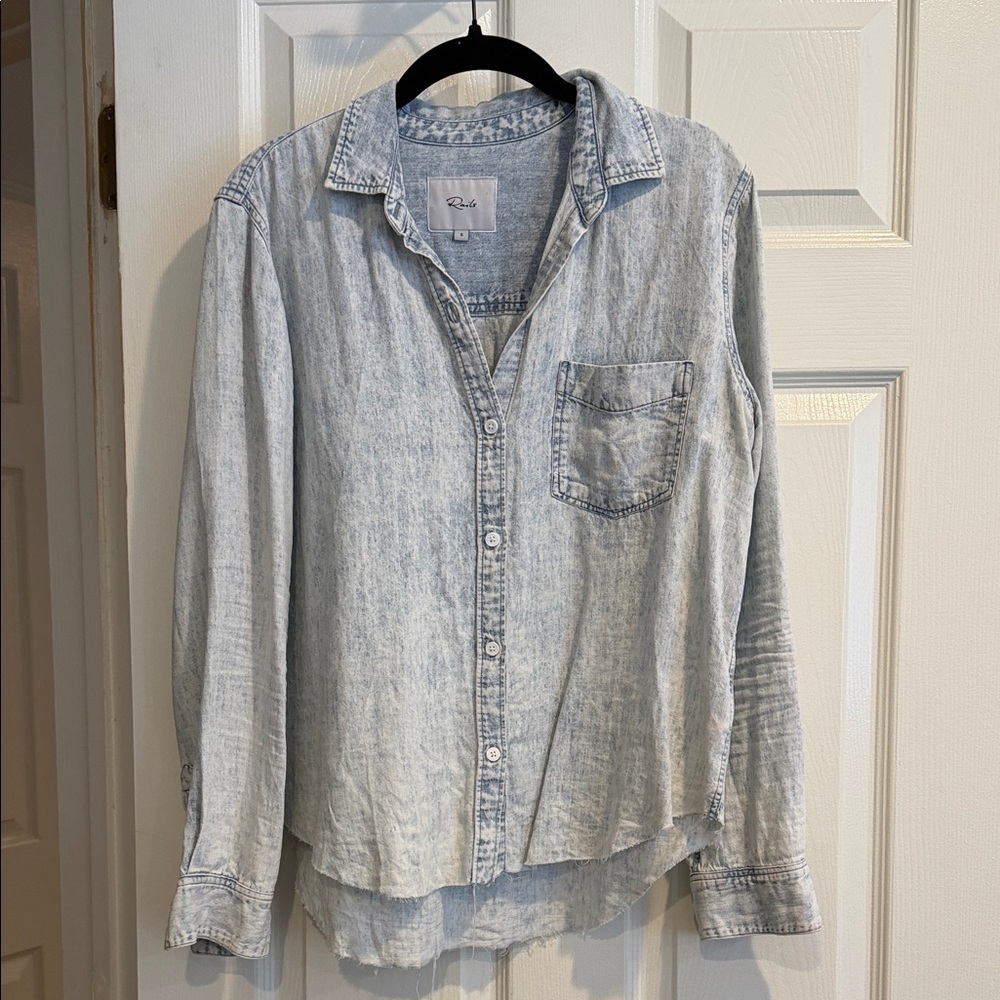 Rails Ingrid Raw Hem Shirt in Light Acid Wash